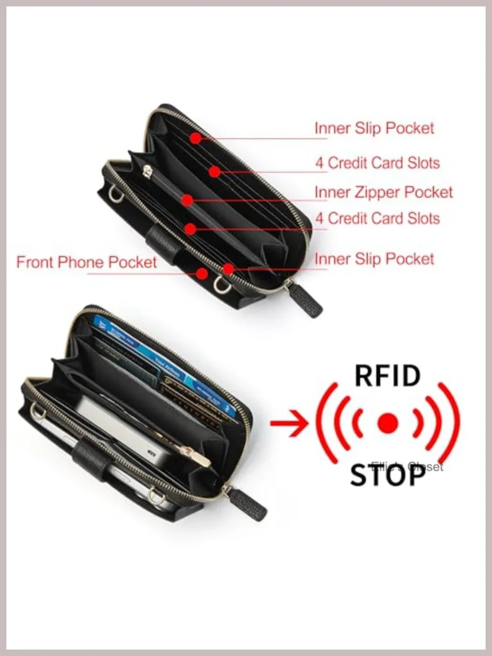 Genuine Leather Crossbody Phone Purse Wristlet Wallet with RFID Blocking
